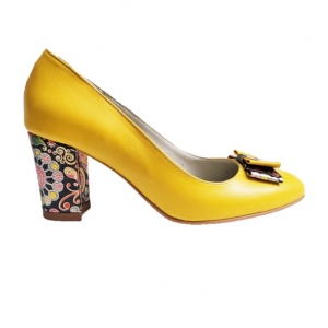 Pantofi eleganti dama, galbeni, din piele naturala box, toc 6 cm - NA41G - Img 6
