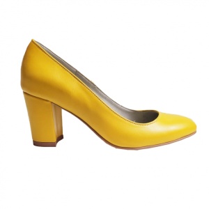 Pantofi eleganti dama, galbeni, din piele naturala box, toc 6 cm - NA87G3 - Img 3