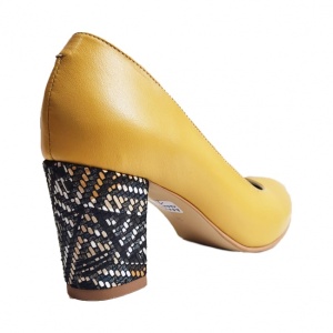 Pantofi eleganti dama, galbeni, din piele naturala box, toc 6 cm - NA87GALBEN - Img 2