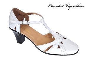 Sandale dama albe din piele naturala lacuita cu toc de 7cm, Alb - S48ALAC