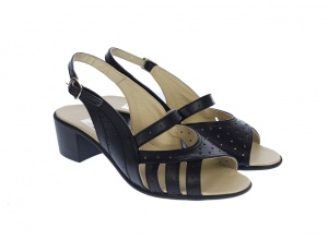 Sandale dama de vara cu toc de 5 cm, din piele naturala, neagra, S26NBOX