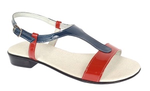 Sandale dama din piele naturala lac - Model rosu cu bleumarin S16RBLAC