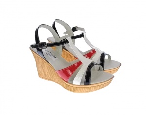 Sandale dama, din piele naturala, Platforme 7cm, Rosu, Alb, Negru, LAC, S47RAN1 - Img 3