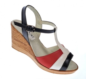Sandale dama, din piele naturala, Platforme 8cm, negru-alb-rosu, piele box - S47NARBOX - Img 4
