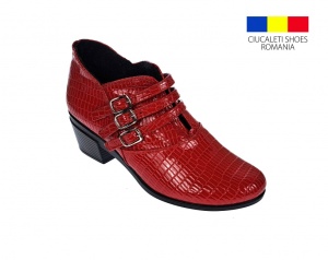 Botine dama din piele naturala Croco, Barete, Catarame argintii, Toc de 5 cm, Rosu - MVS63CTCR-R - Img 10