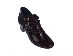 Botine dama din piele naturala Croco, Barete, Catarame argintii, Toc de 5 cm, GRENA - MVS63CTCRGR - Img 12