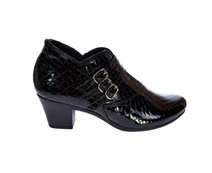 Botine dama din piele naturala Croco, Barete, Catarame argintii, Toc de 5 cm, NEGRU - MVS63CTCRN - Img 11