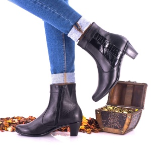 Botine dama negre croco din piele naturala toc 4cm - NA04 - Img 3
