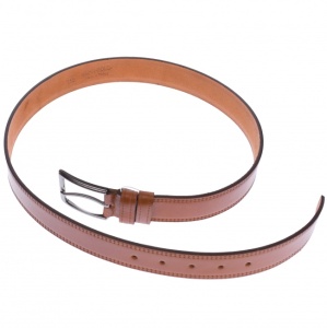 Curea barbati, casual-eleganta, din piele naturala, cusatura dubla, maro rosu - LS101MR - Img 4