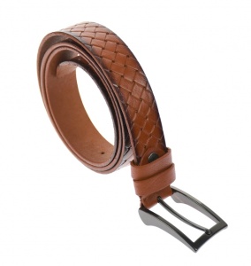 Curea barbati eleganta, design cu impletitura, din piele ecologica, Maro 3.5 cm - DR1540MP - Img 5
