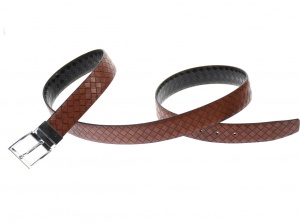 Curea barbati eleganta, design patratele, din piele ecologica, maro 3.5 cm - DR1214NM - Img 3