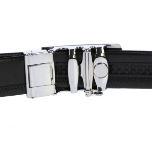 Curea din piele pentru barbati, catarama metalica fara ac, latime 3.5 cm, lungime reglabila, negru - LS205SBR - Img 3