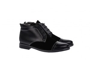Ghete barbati casual din piele naturala, imblanite, negru combinat, BOND1NN - Img 2