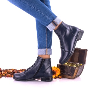 Ghete dama casual din piele naturala bleumarin cu siret si fermoar - Marimea 40 - Img 2