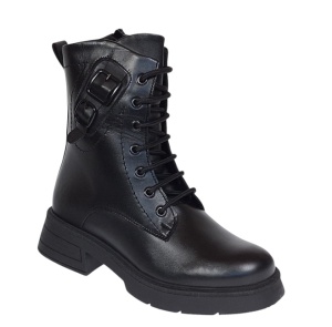 Ghete dama casual din piele naturala cu siret si fermoar Negru LDY 970N