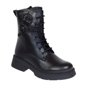 Ghete dama casual din piele naturala cu siret si fermoar Negru LDY 970N - Img 2