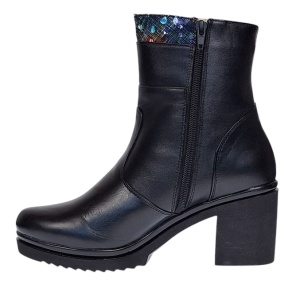 Ghete dama din piele naturala cu fermoar, imblanite, Negru, Amyra, MV47NCOL - Img 2