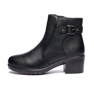 Ghete dama din piele naturala cu fermoar imblanite Negru JF-50