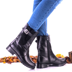 Ghete dama negre din piele naturala si piele naturala intoarsa - NA256 - Img 2