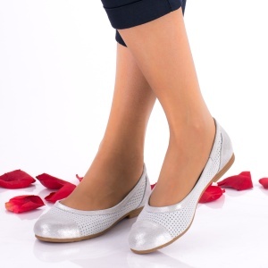 OFERTA marimea 36 - Balerini dama, model casual din piele naturala, argintii - LNA248