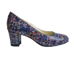 Oferta marimea 36 Pantofi eleganti dama, albastri, mozaic, din piele naturala box, toc 5 cm - LNA74A - Img 3