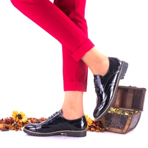 Oferta marimea 38,40 - Pantofi dama casual din piele naturala lacuita cu siret - LNA239NL - Img 2