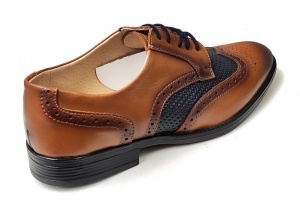 Pantofi Barbai din Piele Naturala Derby Wingtip Brogue 993 Maro - Negru - Img 2