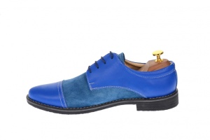Pantofi barbati casual din piele naturala combinata, culoare albastru - 858AL - Img 3