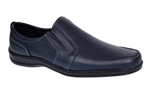 Pantofi barbati casual din piele naturala, perforati, cu elastic, calapod lat, Bleumarin - GKR91BL - Img 3
