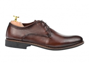 Pantofi barbati maro, eleganti din piele naturala perforata - 027M - Img 3