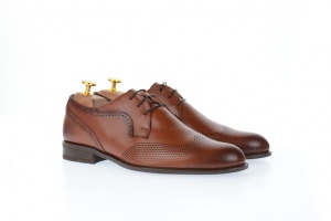 Pantofi barbati oxford, eleganti din piele naturala cu perforatii - SIR020GMARO - Img 1