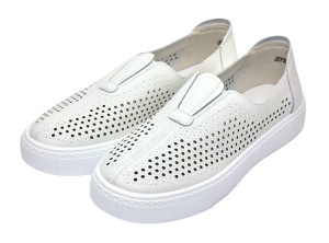 Pantofi dama casual din piele naturala cu perforatii - Ama Alb GSK7054A - Img 2