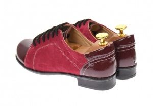 Pantofi dama casual, din piele naturala intorsa si lac, culoare visiniu - P53VELV - Img 2