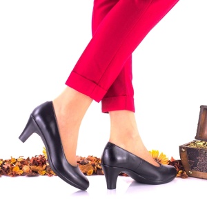 Pantofi dama casual negri din piele naturala toc 6cm -NA121 - Img 2