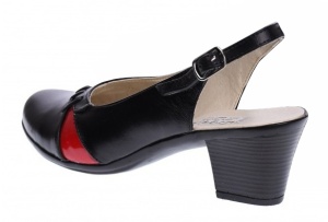 Pantofi dama decupati din piele naturala cu toc de 6cm - Model Negru Rosu PS35LR - Img 2