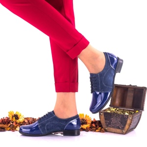 Pantofi dama din piele intoarsa, indigo , si piele lacuita - NA150E - Img 3