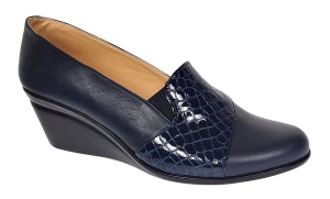 Pantofi dama din piele naturala box si croco lac - Model Bleumarin P14BLCR