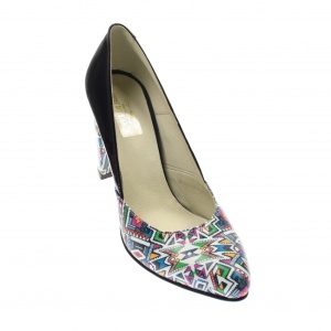Pantofi dama, eleganti din piele naturala de culoare neagra lacuita cu imprimeu, toc 9cm - NAA8NCOLOR - Img 2