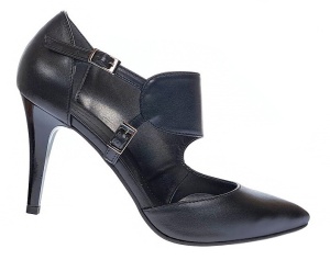 Pantofi dama stiletto decupati din piele naturala toc 8cm Negru Roxanne