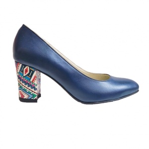 Pantofi eleganti dama, albastri, din piele naturala box, toc 6 cm - NA87A3 - Img 3