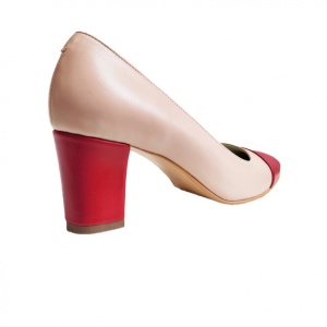 Pantofi eleganti dama, bej cu rosu, din piele naturala box, toc 6 cm - NA87BEJR - Img 2