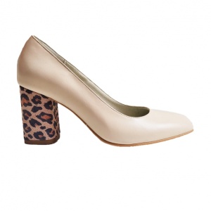 Pantofi eleganti dama, bej, imprimeu sarpe, din piele naturala box, toc 6 cm - NA87BEJS2 - Img 3