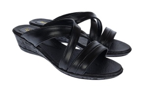 Papuci dama de vara cu platforme de 5 cm, din piele naturala, NEGRU, PAP21N - Img 8