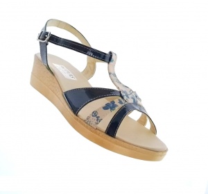 Sandale dama de vara cu platforme de 5 cm, din piele naturala lacuita, bleumarin si bej, MVS2022BLB - Img 2