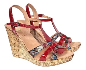 Sandale dama din piele naturala cu platforme de 10cm Rosu Floral BVS82LR - Img 7