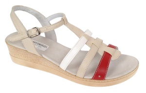 Sandale dama din piele naturala de 5 cm Bej Rosu Alb - S12RBA