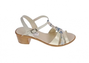 Sandale dama din piele naturala lacuita Bej, cu insertii florale bleu, S81LB - Img 6