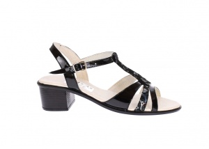 Sandale dama din piele naturala lacuita, negru si color, S81LN - Img 3