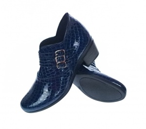 Botine dama din piele naturala Croco, Barete, Catarame argintii, Toc de 5 cm, Albastru - MVS63CTCRBL - Img 2