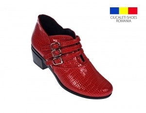 Botine dama din piele naturala Croco, Barete, Catarame argintii, Toc de 5 cm, Rosu - MVS63CTCR-R - Img 7